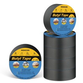 NISHCON Butyl Tape 2" x 50' with 6 Rolls, Black, Waterproof and Anti-Corrosion, Ideal for Deck, Joist, Roofs, Beams, RV, Doors, and Fences