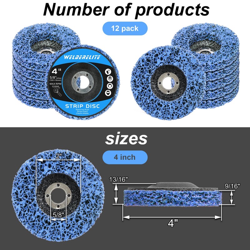 WelderElite 12-Pack Blue Paint Stripper Discs for Angle Grinder, 4"