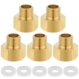 Kayqbonke Reducer 1/4 to 3/8 Inch Brass, Reducing Extension Hexagon, Reducer with Rubber Seal for Pneumatics, Pumps, Machines (12.8 mm AG x 15.6 mm Female Thread) Pack of 5