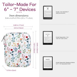 Vinabilia 6-7 Inch Protective Sleeve Carrying Case for All-New 6" Kindle 11th Gen 2022/10th Gen 2019/8th Gen 2016, 6.8" Kindle Paperwhite 11th/10th Gen 2021/2018,Kindle Oasis E-Reader,Blooming Bouquet