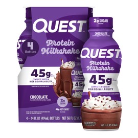Quest Nutrition Chocolate Protein Milkshake, 45g High Bioavailability Protein, 2g Sugar, 4g Net Carbs, Gluten Free, 4 Count