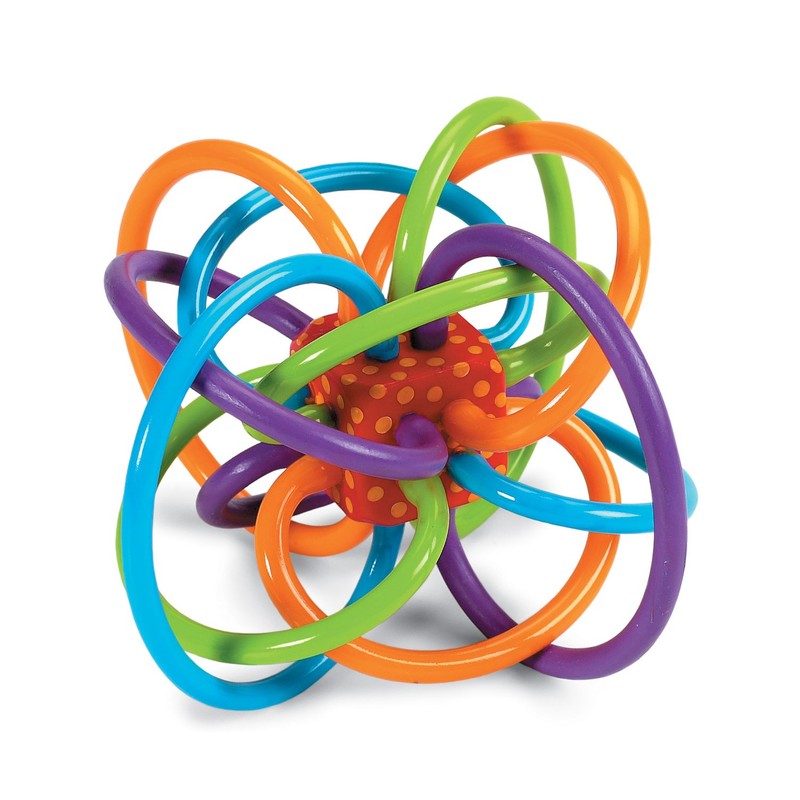 Manhattan Toy Winkel Rattle & Sensory Teether Toy, Blue/Green/Orange, 5