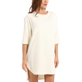 LIQQY camisón de mujer con cuello redondo, manga 3/4, pijama de gran tamaño, Blanco, L