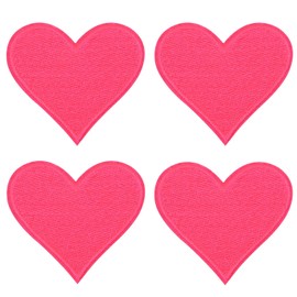Tupalizy 4PCS Iron On Patches Heart Embroidery Patterns Fabric Applique Embellishments Decal for Clothes Hats Jeans Backpacks Shoes T shirts Repair Decorative Valentine Costumes, 2.7x2.8inch, Hot Pink