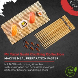 18-Piece Personal Sushi Making Kit - Complete Set with 2 Bamboo Mats, 7 Pairs of Chopsticks with Holders, Sushi Bazooka, and Precision Cutting Guide for Effortless Homemade Sushi Rolls