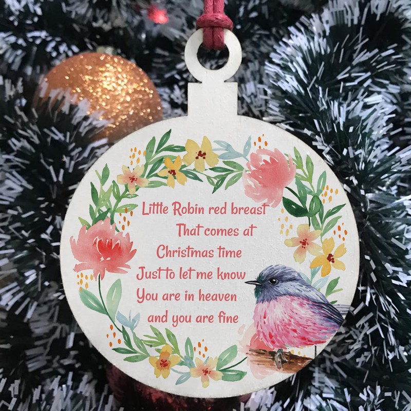 Robin Red Breast Memorial Bauble Hanging Tree Decoration Mum Dad