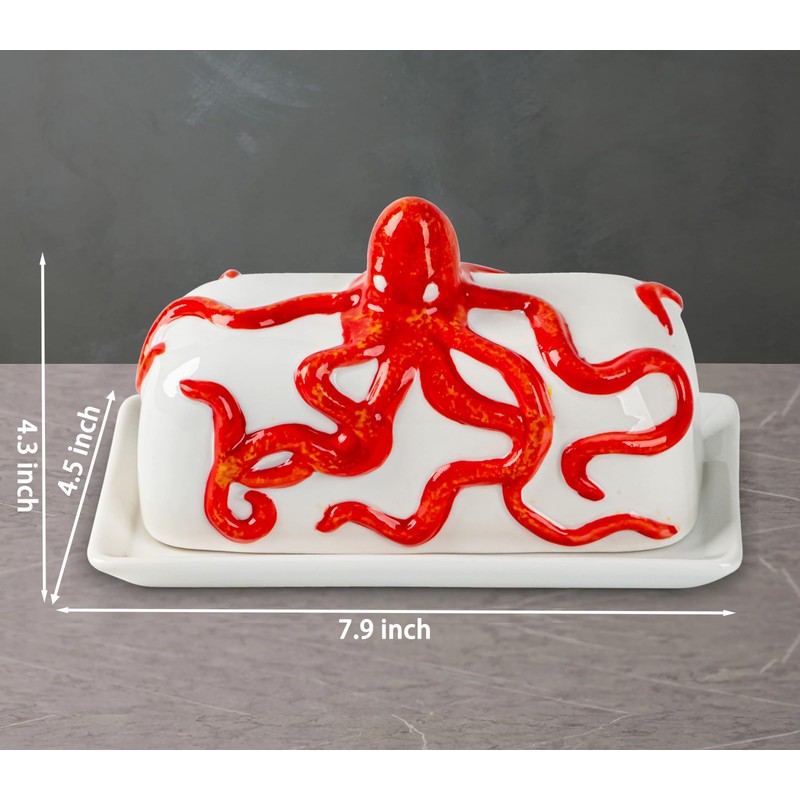 Octopus Butter Dish With Lid For Countertop Ceramic Butter Dish