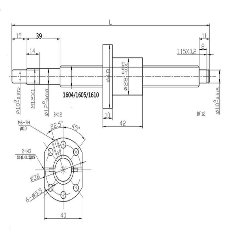 ANWOK Anti-Backlash Ball Screw SFU1605-1550mm with BallScrew Nut+Nut Housing +