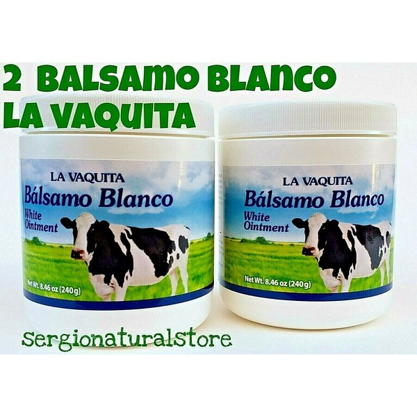 2 Bottles BALSAM White Pomada (8.46 oz) BALSAMO BLANCO La Vaquita 240 grs each