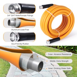 RVXHUA 25FT RV Water Hose - 5/8" Food Grade for RV, Camper, and Garden | Drinking Water Safe RV Water Hose | Heavy Duty Garden Hoses | Flexible, Anti Kink, Lightweight