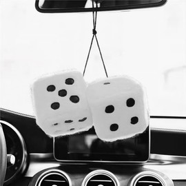 Moioee Pair of Retro Square, 3 inch Fuzzy Plush Dice with Dots, Car Mirror Hanging Decoration, Auto Rearview Mirror Ornament, Couple Pendant Charms, Home Decorative Car Interior Accessories (White)
