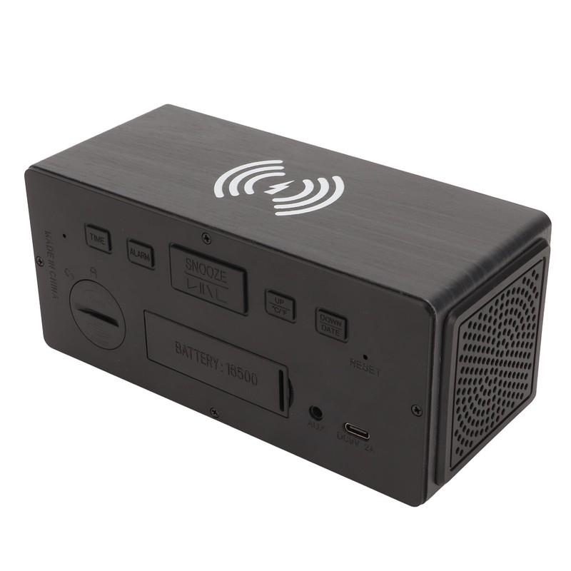 Bluetooth Speaker Digital Wooden Alarm Clock Wireless Charging 15W Dual