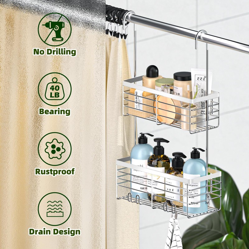 YUOROS Shower Caddy Hanging, 2 Tier Over the Door Shower