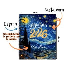 Agenda 2026 Diaria Van Gogh Hombre Mujer Pasta Dura 18x22cm