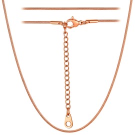 316L Stainless Steel Snake Chain Rose Gold 1mm Thin Slim Necklace Chain for Women, 26"