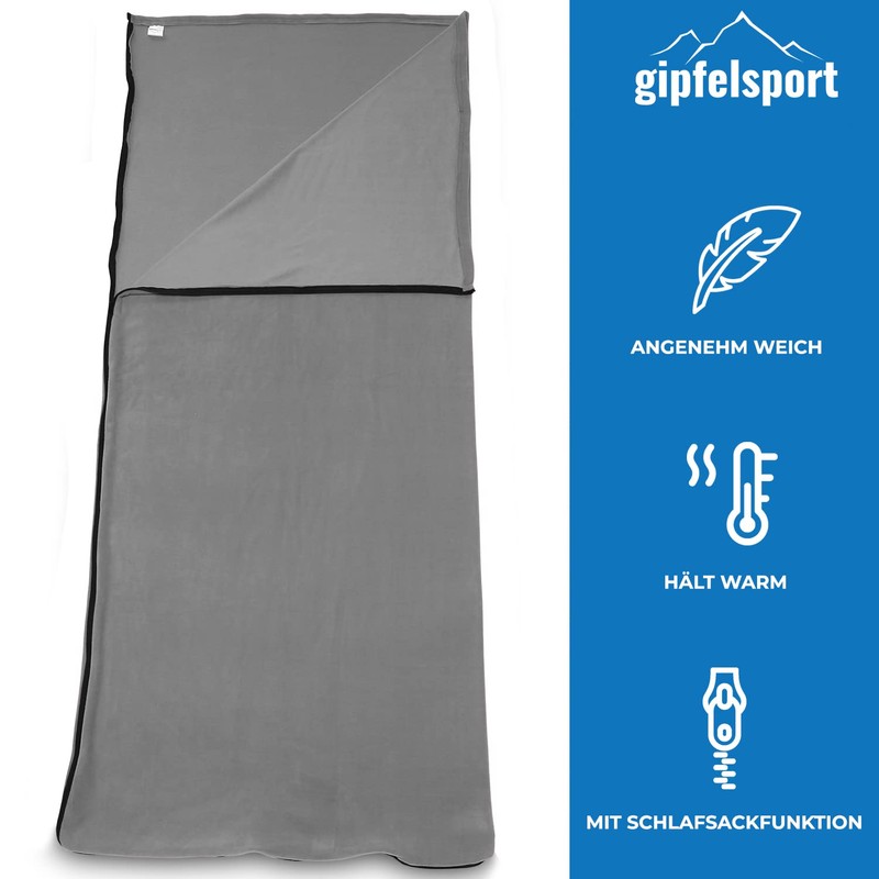 gipfelsport Microfibre Fleece Blanket with Sleeping Bag Function, Size 185