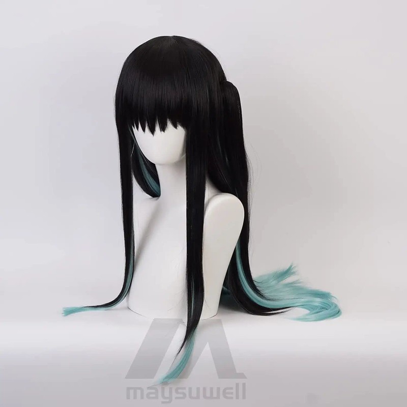Black Blue Long Wig with Tiger Clip Straight Hair for