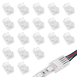 Menibeuty 20 Stück LED Verbinder 4 Polig, lötfrei Streifen Verbinders RGB LED stripe verbinder, 4Pin Verbindungskabel Verbinder für 10mm Breite LED Strip 5V 12V 24V(transparent)