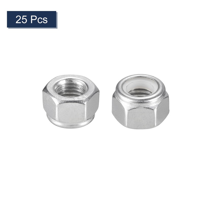 sourcing map 25Pcs 5/16"-24 Nylon Insert Hex Lock Nuts, 304