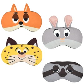 Cute Sleeping Mask Blindfold - 4 Skin-Friendly Sleep Eye Mask, Cartoon Cover Eyeshade Light Blocking with Adjustable Strap for Travel, Nap, Yoga and Sleep at Night