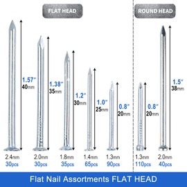 STUHAD STUHAD 400pcs Hardware Nails Assortment Kit, Picture Hanging Nails, Galvanized Nails, Small Nails for Hanging Pictures, 7 Size Assortment for Finish Nails, Wood Nails, Wall Nails
