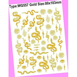Black & White Snake Rose Heart Love Arrow Moon Stars 3D Nail Sticker Wg557 Gold for Nails Design Nail Art Stickers Decals Supplies Manicure Tips Sticker Colorful for Nail Decorations