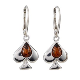 Amber Earrings - Baltic Honey Amber French Leverback Ace Of Spades Earrings - Sterling Silver Jewelry Collection