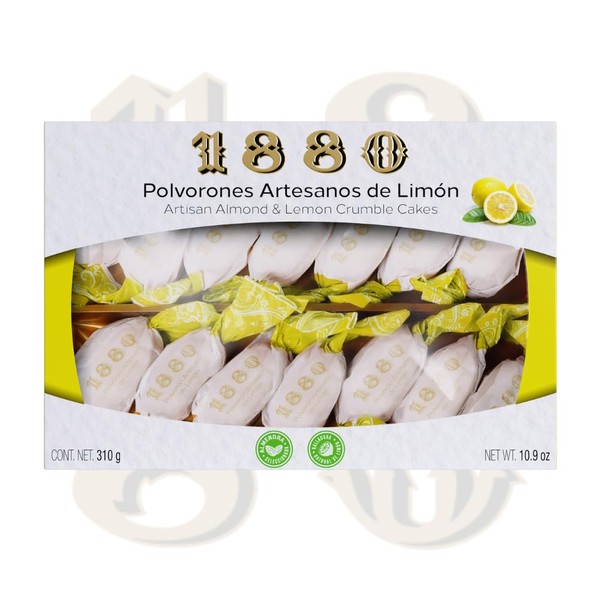 1880 - Polvorones with almonds and lemon, supreme quality, typical Christmas delicacy, handmade recipe, individual packaging, 310 grams