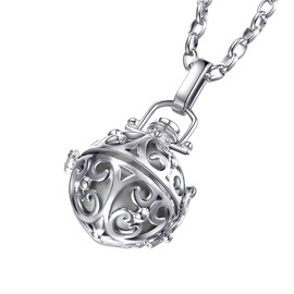 Morella Women Necklace Stainless Steel 70 cm 27,5" with Ornament Pendant with Sound Ball Silver Ø 16 mm 0,63" in a velvet jewelry bag