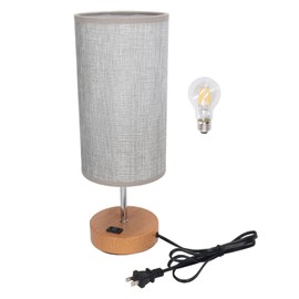 Touch Control Table Lamp Metal and Cloth USB Charging Three Gear LED Nightstand Lamp with Wood Grain Base for Bedroom Office