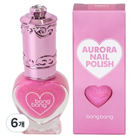 Bonbon Friends Water-based Glitter Aurora Nail Polish, Aurora Pink, 6 Pieces / 봉봉프렌즈 수성 반짝이 오로라 매니큐어, 오로라핑크, 6개