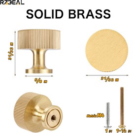 RZDEAL 6pcs Solid Brass Cabinet Knobs Pulls Cabinet Drawer Dresser Gold Knobs Modern Handles Knobs(1"x1"/25mmx25mm),Brushed Brass Finish
