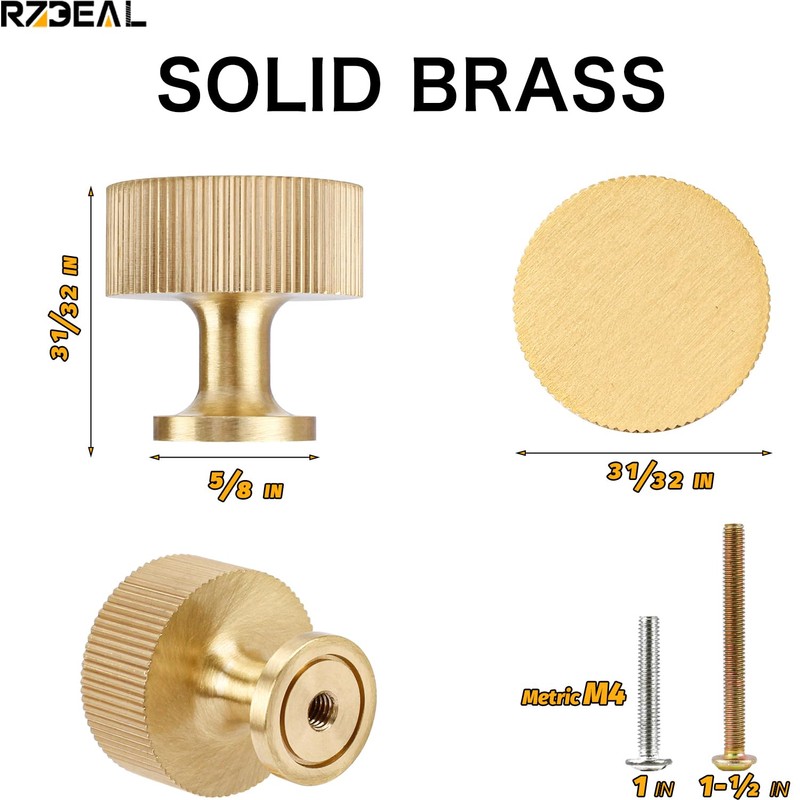 RZDEAL 6pcs Solid Brass Cabinet Knobs Pulls Cabinet Drawer Dresser