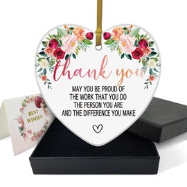 REWIDPARTY Thank You Gifts Keepsake Christmas Tree Ceramic Ornament Appreciation Gifts for Family Friends Christmas Birthday Gifts for Teacher 3" Heart Ceramic Ornament with Gold Ribbon & Gift Box