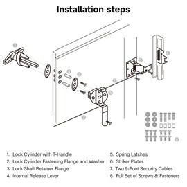Patioer Universal Garage Door Lock Kit with Spring Latch and Keyed Handle for Single/Double Garage Door 7' - 18' Wide