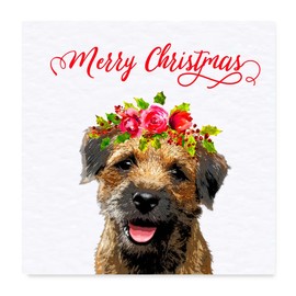 Border Terrier Christmas Card - Holly Crown - Single Luxury Card - Border Terrier Gifts - Gifts for Border Terrier Lovers