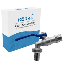 kör4u Ball Outlet Valve Brass 3/4 Inch Nickel Plated with Hose Fitting Blue Lever Tap Suitable for Household Garden