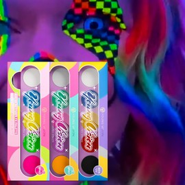 YOUNG VISION 2-PACK Water-Activated Face & Body Paint Palette Set – Neon Fluorescent, Glow Under UV and Blacklight, FX Makeup for Face Painting, Blacklight Glow, Eyeliner, and Body Art