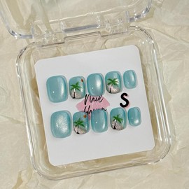 NailHaven| cat eye collection |all kinds of cat eye nails| short press-on nails   |cute nails| nails | acrylic press-on| fake nails |Handmade | high quality Press on nails 10 pcs|reusable nails|nail art|nail charm|handmade press ons|uña sacri lic as:_palm tree_S