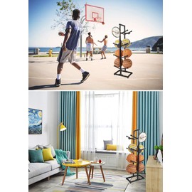 Fitlyiee Large Capacity Basketball Organizer Sturdy Iron Ball Rack for Home Garage (Black)