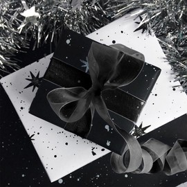 Black Organza Ribbon, 45 m Wedding Gift Ribbon, 20 mm Wide Decorative Ribbon, Transparent Ribbon as Decoration, Tulle Ribbon for Gift Ribbons, DIY for Crafts, Silk Ribbon, Wedding, Bridal Bouquet,