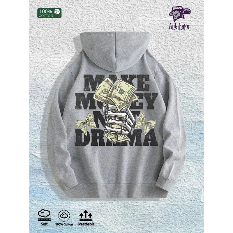 MAKE MONEY NOT DRAMA Graphic Hoodie 100% Cotton US Warehouse