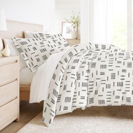 LINENS & HUTCH Geo Dash Pattern 3-Piece Duvet Cover Set - Full/Queen Gray