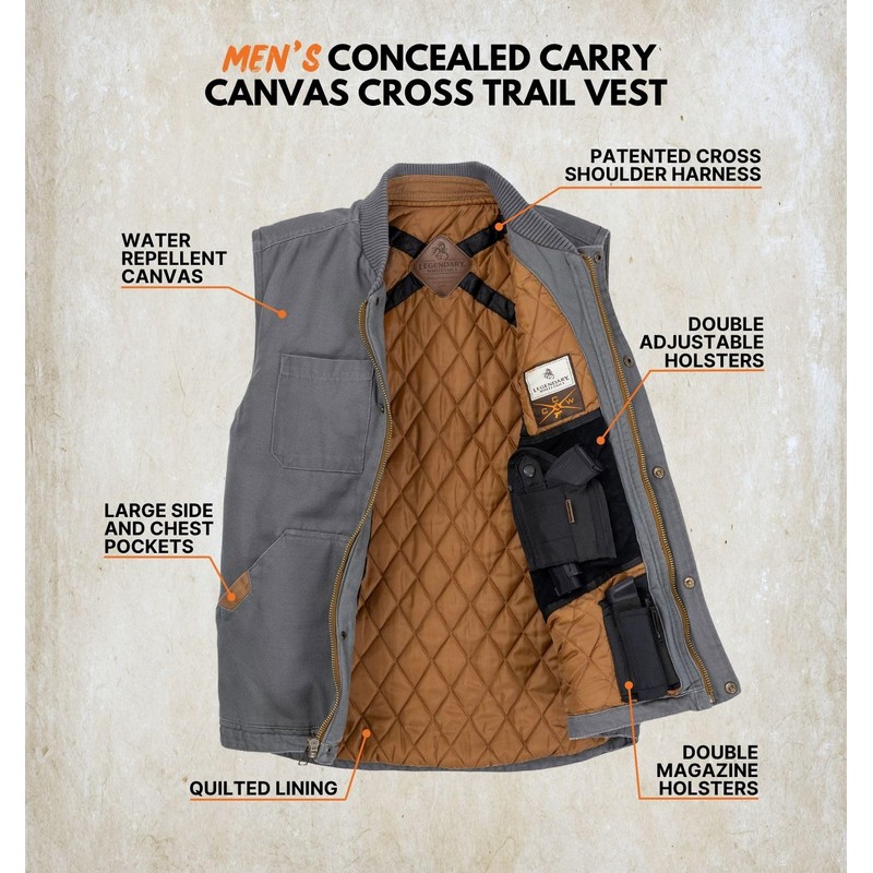 Legendary Whitetails Mens Concealed Carry CCW Vest with Two Holsters