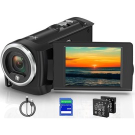 Video Camera Camcorder, QHD 2.7K Camcorder 50MP 16X Digital Video Camera for YouTube, 2.8'' 270 Degree Rotation Screen Video Recorder Vlogging Camera with 32GB Card and Two Batteries - Color: Black