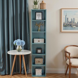 Osparple Corner Bookshelf Modern 6 Tier Tall Bookshelf 70.87" Cube Storage Organizer Corner Shelf Stand with Storage Space, Sturdy MDF Material for Bedroom, Home Office and Living Room, Blue