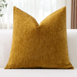 JOTOM Chenille Cushion Covers 60x60 cm Soft Gold Yellow Decorative Throw Pillow Covers 24x24 Inch Square Cushion Case Solid Pillowcases for Couch Sofa Living Room Bed Home Decor (Gold Yellow)