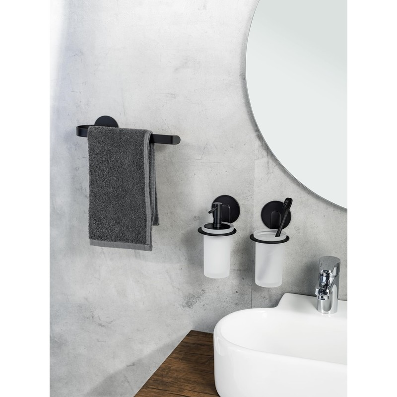 WENKO Turbo-Loc® Bivio Black Matt Towel Rail Aluminium Wall Holder