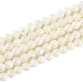 8mm Natural Mother of Pearl Shell Beads Round Gemstone Loose Beads for Jewelry Making (47-50pcs/strand)