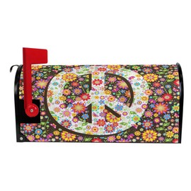 WOOR Flowers Print and Peace Symbol Magnetic Magnetic Mailbox Cover Standard Size for Garden Yard Outdoor Decorations-18 x 20.8"
